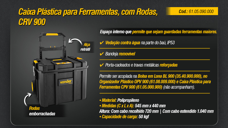 VONDER PLUS - Organizador Plstico OPV 900, Bolsa em Lona BL 900 e Caixas Plsticas para Ferramentas CPV 900 e CRV 900