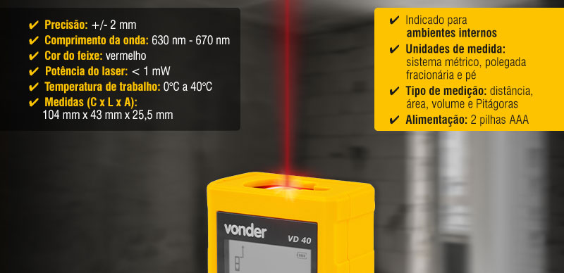 VONDER - Medidor de Distncia a Laser 40 m VD 40