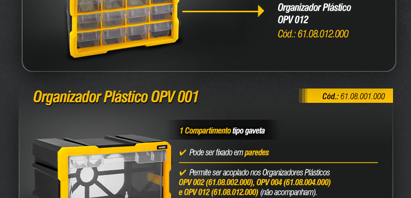 VONDER - Organizadores Plsticos OPV 001, OPV 002, OPV 004 e OPV 012