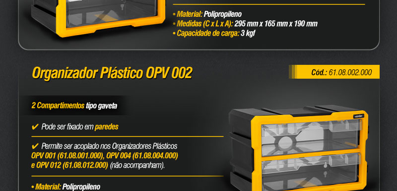 VONDER - Organizadores Plsticos OPV 001, OPV 002, OPV 004 e OPV 012