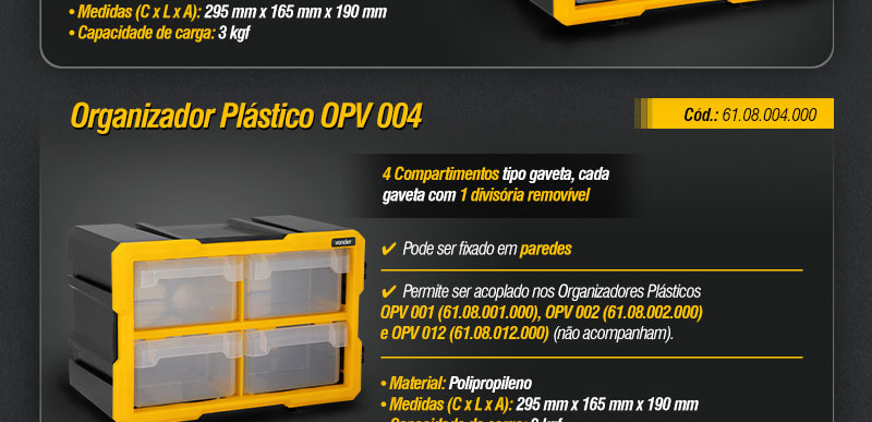 VONDER - Organizadores Plsticos OPV 001, OPV 002, OPV 004 e OPV 012