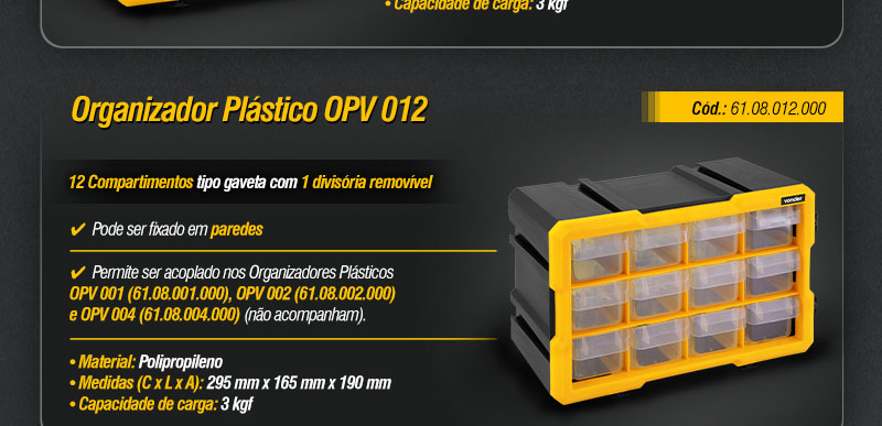 VONDER - Organizadores Plsticos OPV 001, OPV 002, OPV 004 e OPV 012