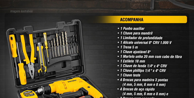 VONDER - Furadeira de Impacto 1/2, 550 W, FIV 519, jogo com 19 acessrios