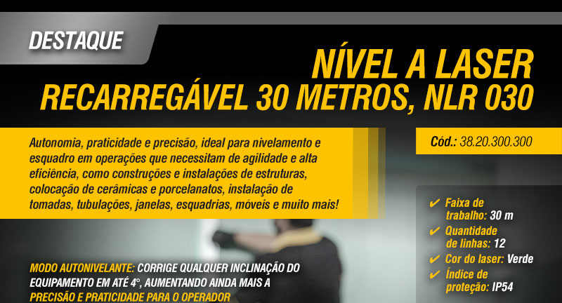 VONDER - Nível a Laser, Recarregável, 30 metros, NLR 030