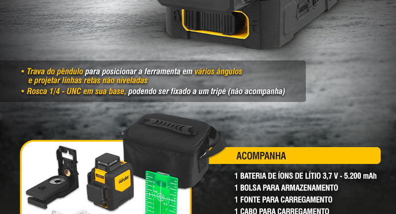 VONDER - Nível a Laser, Recarregável, 30 metros, NLR 030