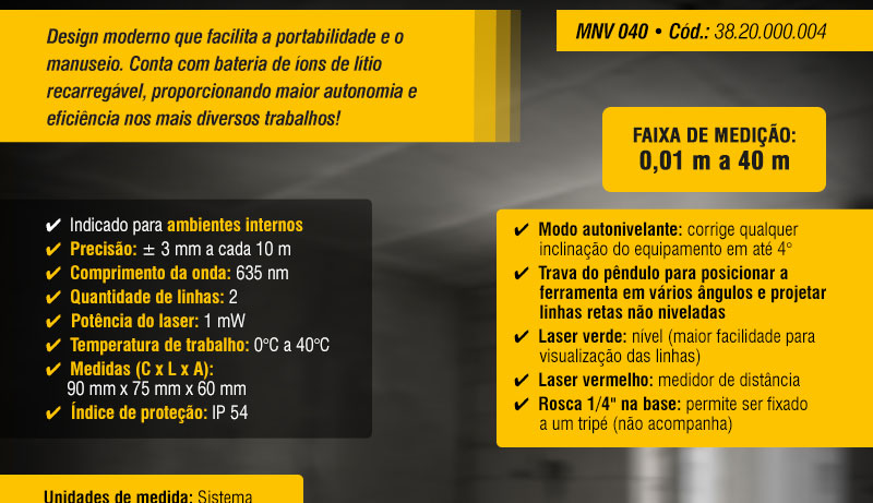 VONDER - Medidor de Distncia a Laser 40 m, com Nvel a Laser, MNV 040