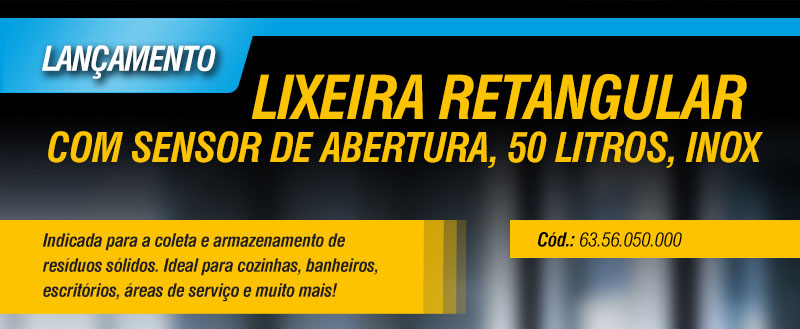 VONDER - Lixeira Retangular com Sensor de Abertura, 50 Litros, Inox