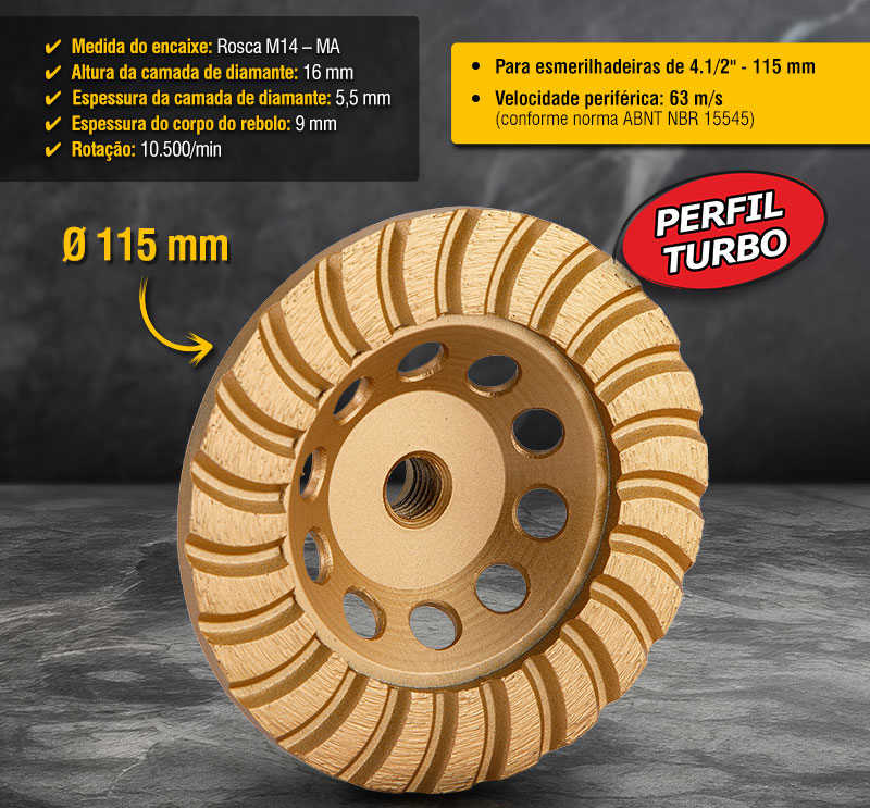 VONDER PLUS - Rebolo Diamantado 115 mm, Turbo