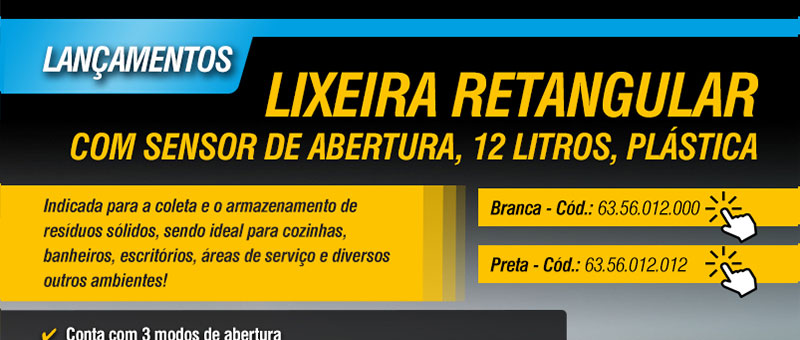 VONDER - Lixeira Retangular com Sensor de Abertura, Bateria Recarregvel, 12 Litros, Plstica