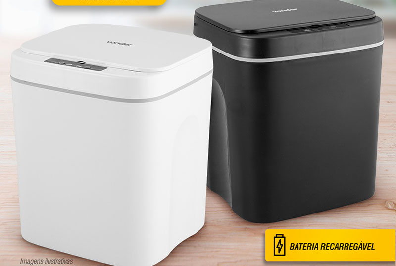 VONDER - Lixeira Retangular com Sensor de Abertura, Bateria Recarregvel, 12 Litros, Plstica