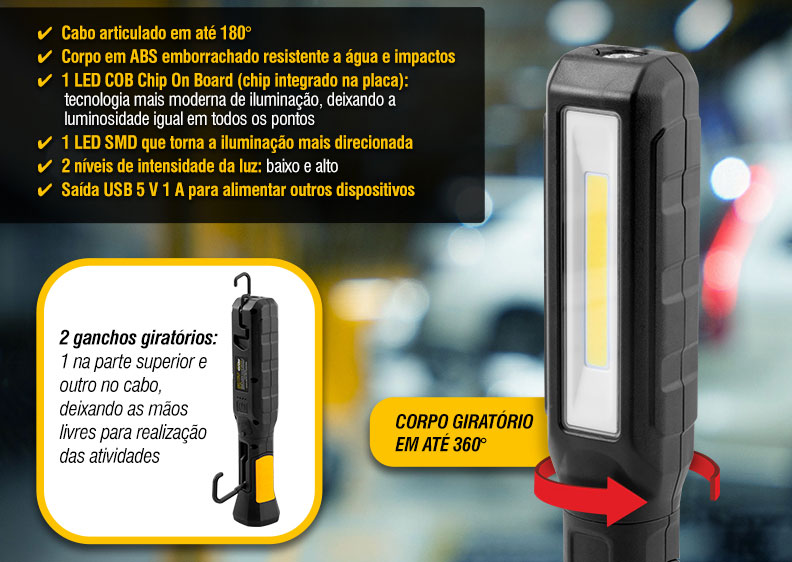 VONDER - Lanterna Recarregvel LED SMD e LED COB, LRV 700
