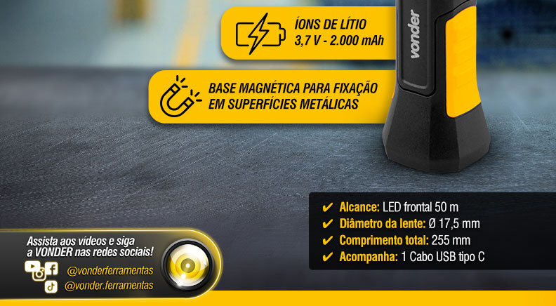 VONDER - Lanterna Recarregvel LED SMD e LED COB, LRV 700