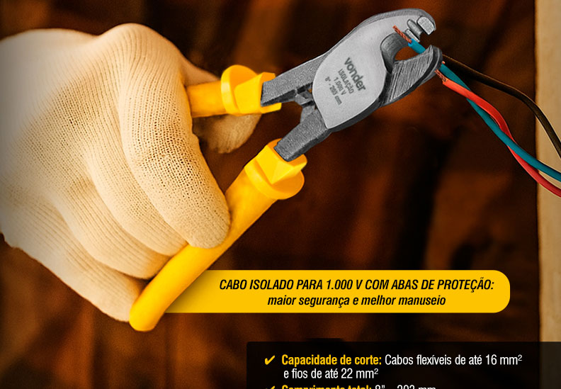 VONDER - Alicate Corta Cabos 8" com Isolação até 1.000 V