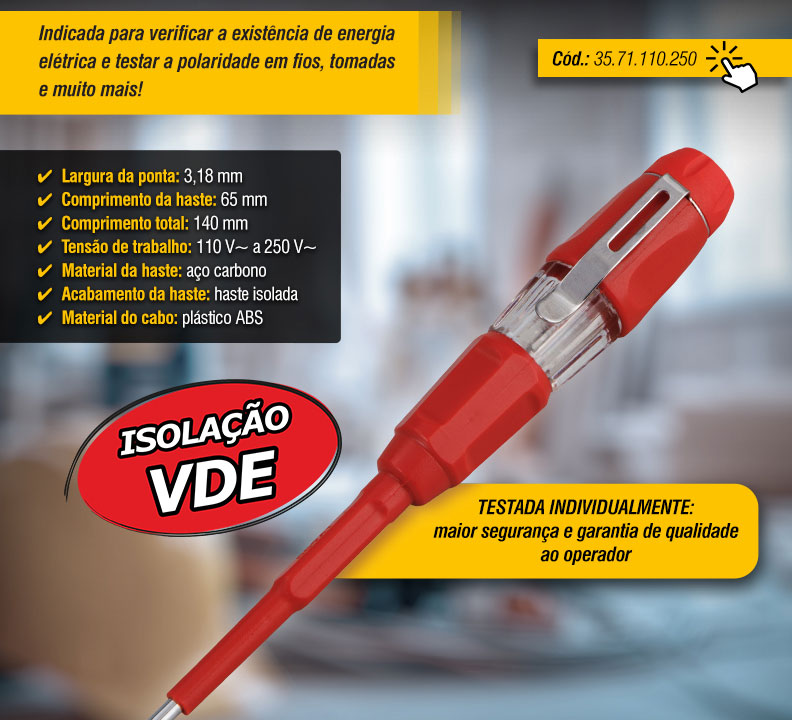 VONDER - Chave Teste 140 mm, Isolada VDE