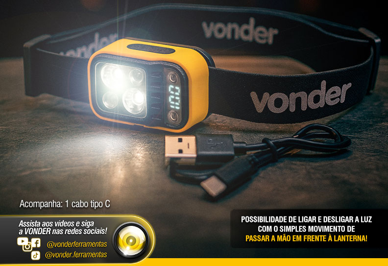 VONDER - Lanterna de LED para cabeça, recarregável, LED CREE Xte, LCV 220