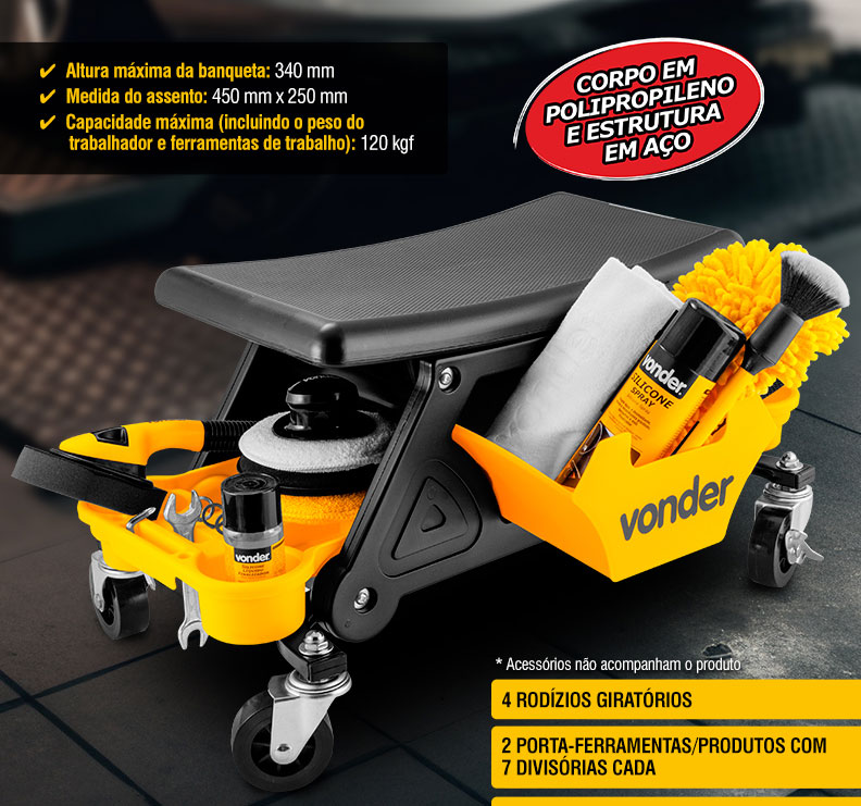 VONDER - Banqueta Plástica para Detalhador Automotivo e Mecânico BDM 360