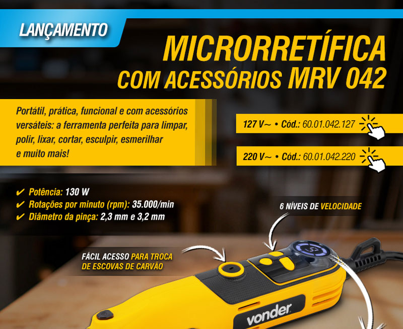VONDER - Microrretfica com Acessrios MRV 042 e Jogo de Acessrios para Microrretfica ARV 302