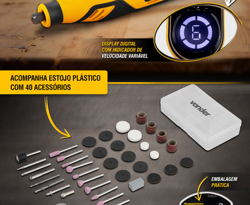 VONDER - Microrretfica com Acessrios MRV 042 e Jogo de Acessrios para Microrretfica ARV 302