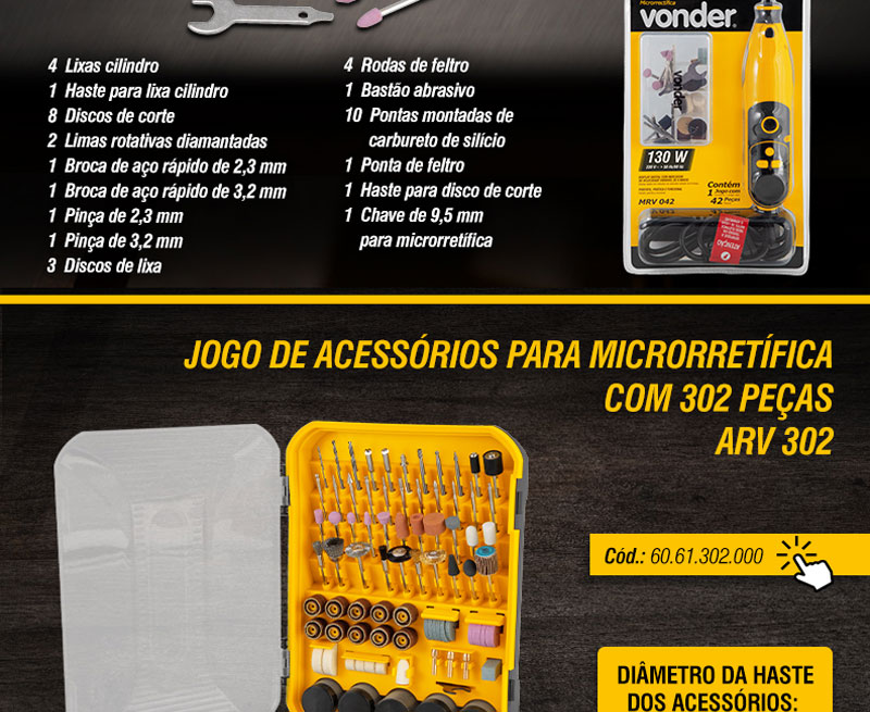 VONDER - Microrretfica com Acessrios MRV 042 e Jogo de Acessrios para Microrretfica ARV 302
