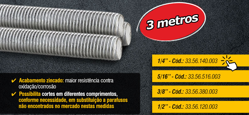 VONDER - Barra Roscada Zincada Branca, Rosca UNC, com 3 metros e Prolongador para Barra Roscada, Zincado