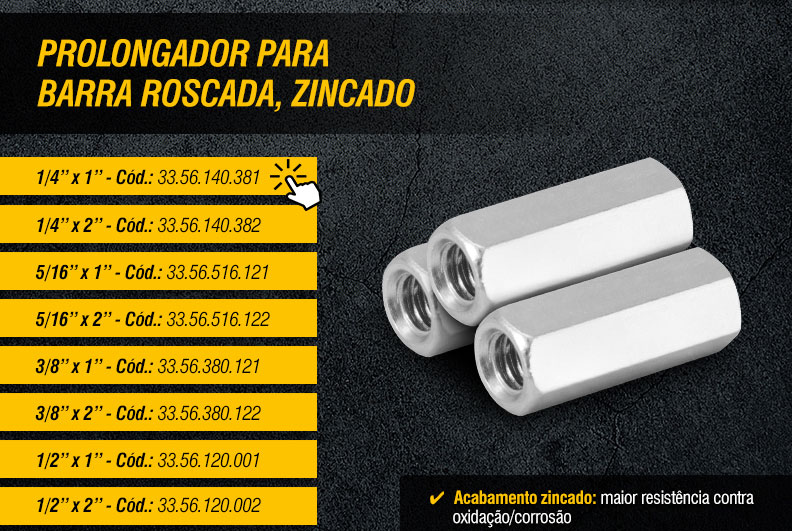 VONDER - Barra Roscada Zincada Branca, Rosca UNC, com 3 metros e Prolongador para Barra Roscada, Zincado