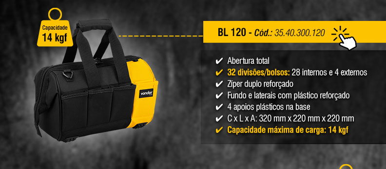 VONDER - Bolsas em Lona  BL 120, BL 122, BL 160, BL 200 e BL 212