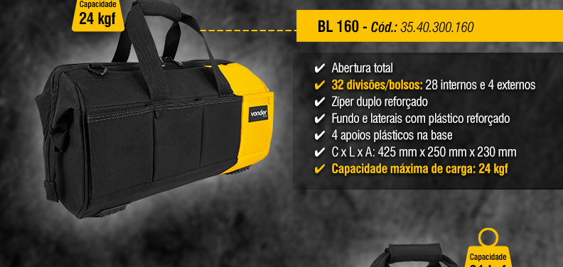 VONDER - Bolsas em Lona  BL 120, BL 122, BL 160, BL 200 e BL 212