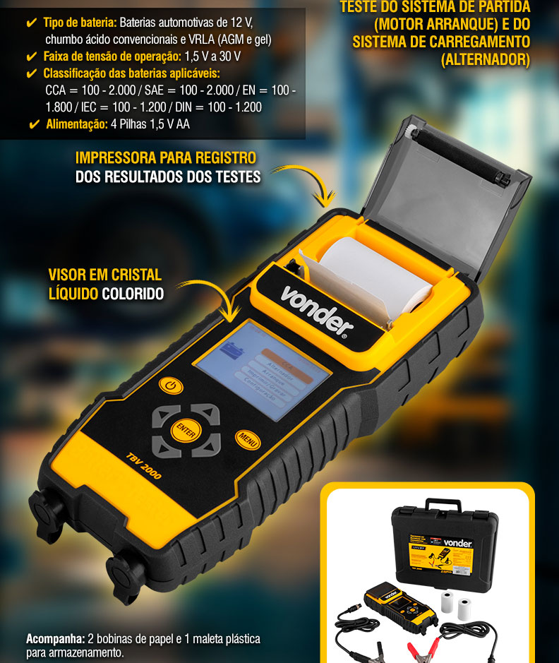 VONDER - Testador de Baterias com Impressora TBV 2000