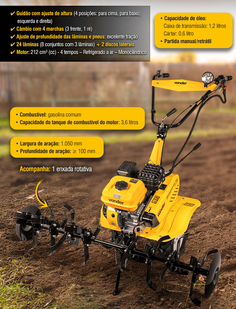 VONDER - Microtrator/Motocultivador a Gasolina 7 hp MTV 775