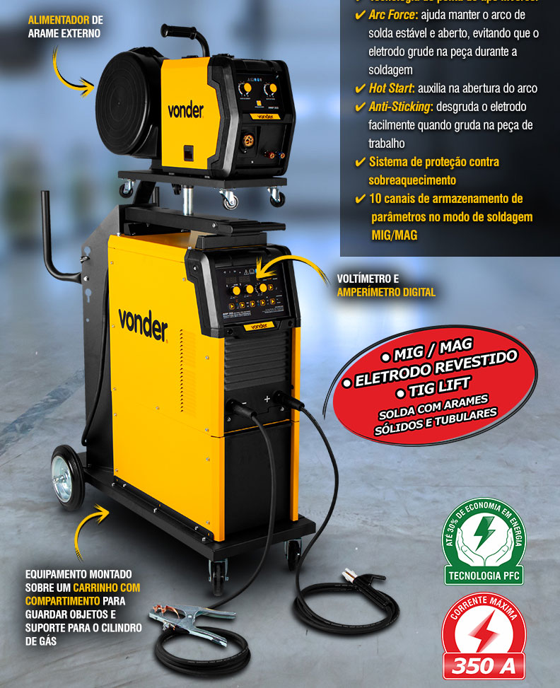 VONDER - M�quina para solda Multiprocessos MMP 355