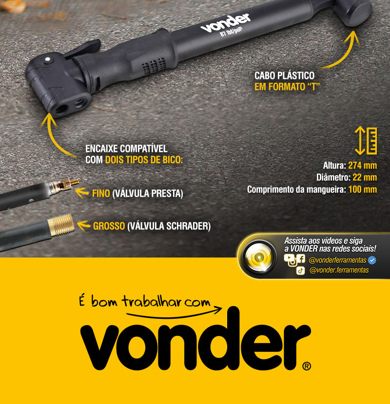 VONDER - Bomba de Ar Port�til com Bico Flex�vel para Bicicleta
