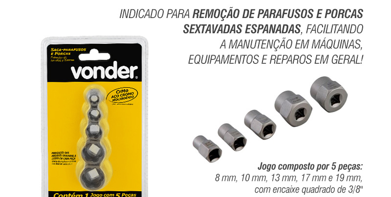 VONDER - Jogo de Saca-Parafusos e Porcas com 5 Pe�as