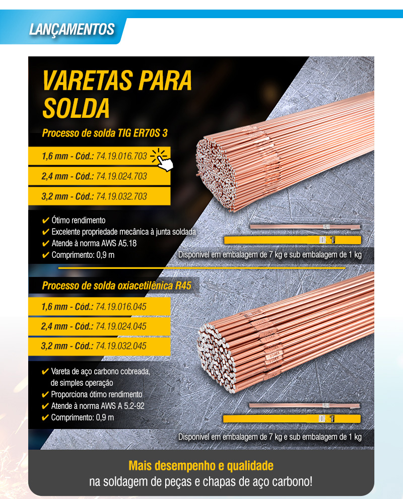 VONDER - Varetas para Solda - TIG ER70S 3 e Oxiacetil�nica R45
