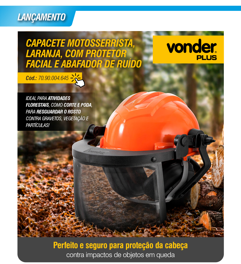 VONDER PLUS - Capacete Motosserrista, Laranja, com Protetor Facial e Abafador de Ru�do