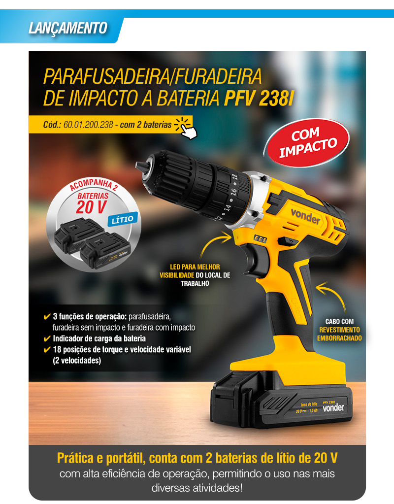 VONDER - Parafusadeira/Furadeira de Impacto a Bateria PFV 238I