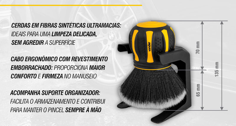VONDER - Pincel Ultrasoft para Detalhamento Automotivo com Suporte