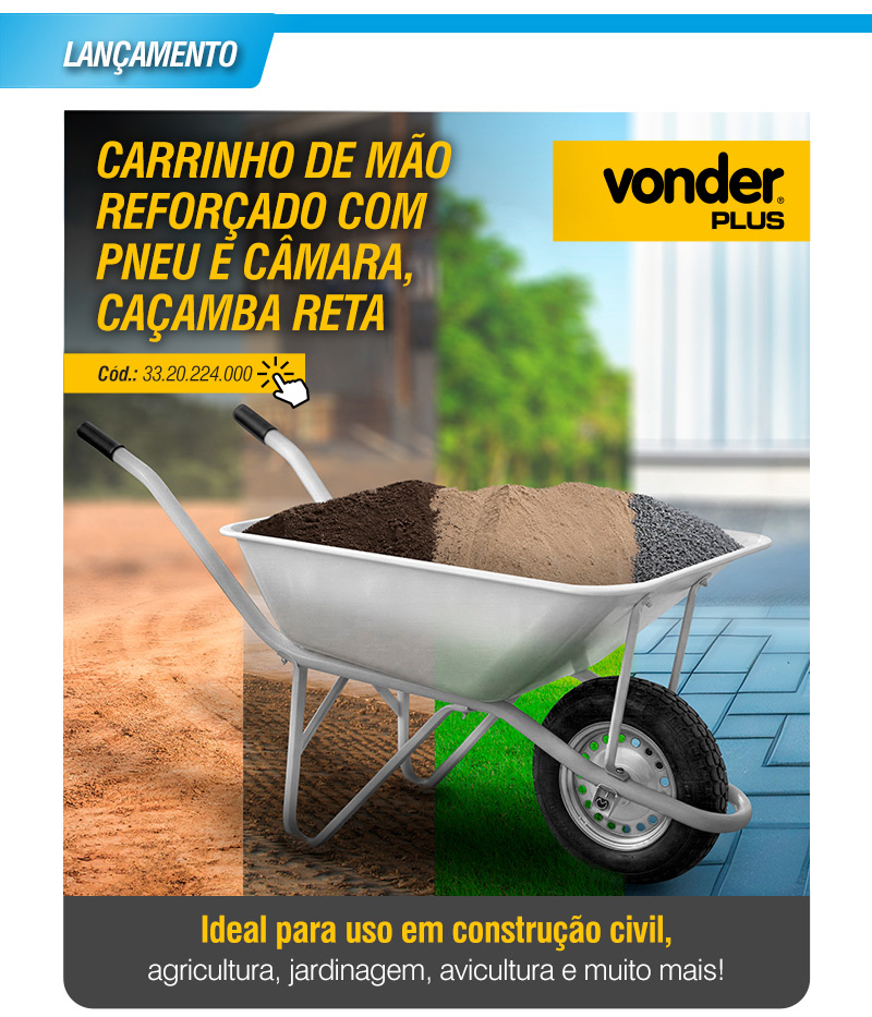 VONDER PLUS - Carrinho de M�o com Pneu e C�mara, Ca�amba Reta