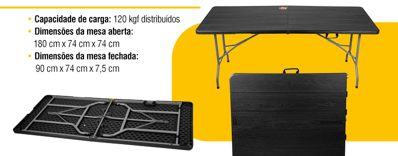 VONDER - Mesa Dobr�vel Retangular, 180 cm, Preta