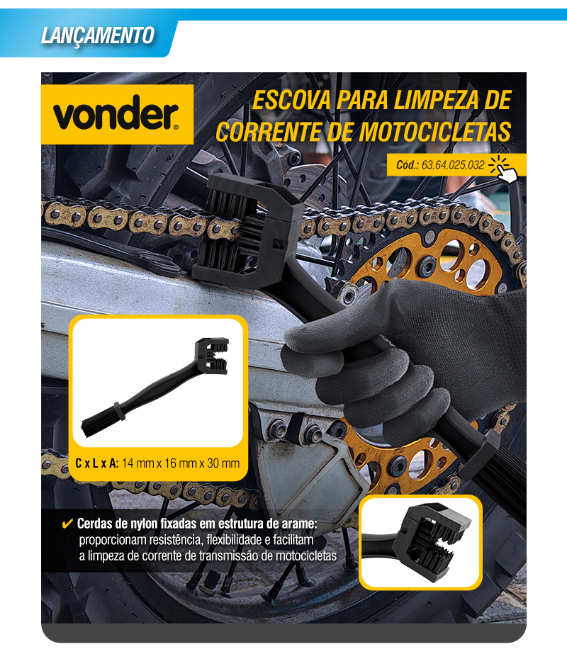 VONDER - Escova para Limpeza de Corrente de Motocicletas