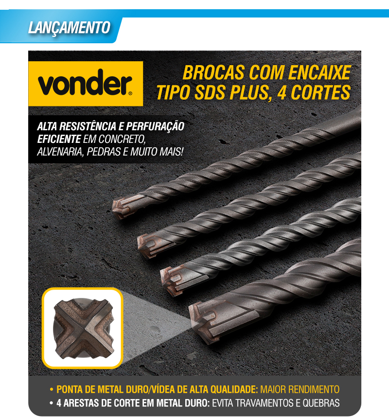 VONDER - Brocas com Encaixe Tipo SDS PLUS, 4 Cortes
