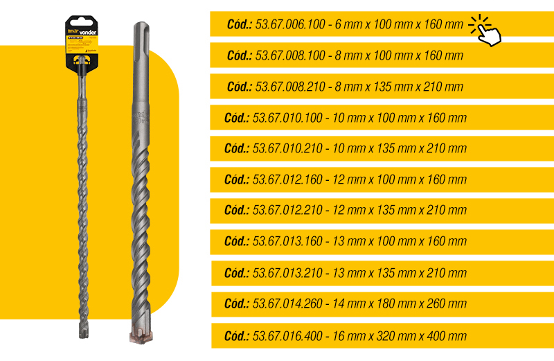 VONDER - Brocas com Encaixe Tipo SDS PLUS, 4 Cortes