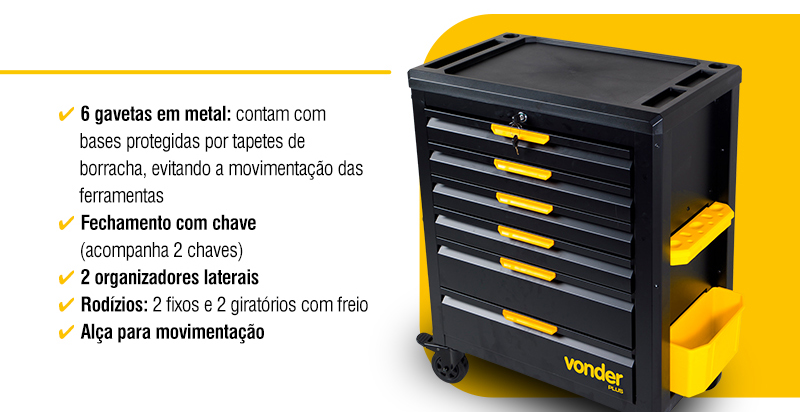 VONDER PLUS - Carro para Ferramentas com 6 Gavetas CF 660