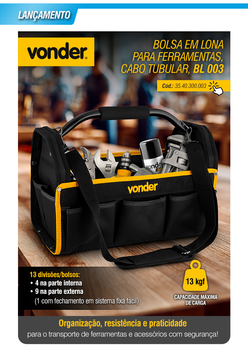 VONDER - Bolsa em Lona para Ferramentas, Cabo Tubular, BL 003