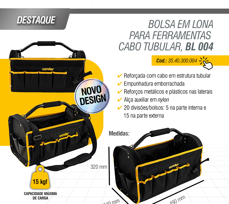 VONDER - Bolsa em Lona para Ferramentas, Cabo Tubular, BL 003
