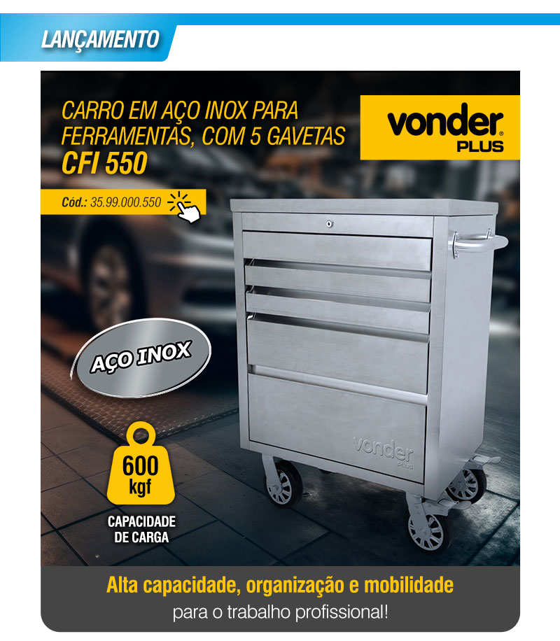 VONDER PLUS - Carro em A�o Inox para Ferramentas, com 5 Gavetas CFI 550