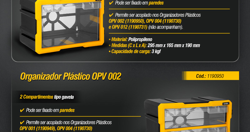 VONDER - Organizadores Plsticos OPV 001, OPV 002, OPV 004 e OPV 012
