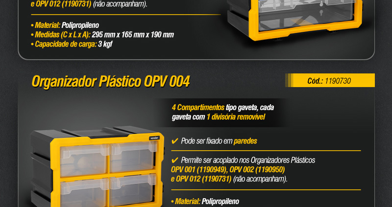 VONDER - Organizadores Plsticos OPV 001, OPV 002, OPV 004 e OPV 012