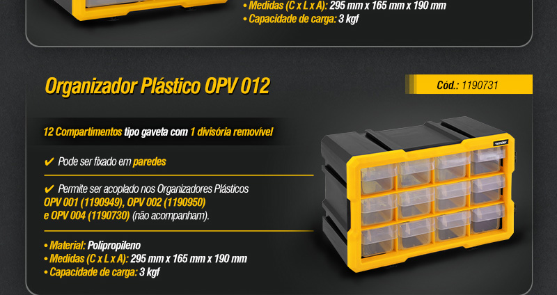 VONDER - Organizadores Plsticos OPV 001, OPV 002, OPV 004 e OPV 012