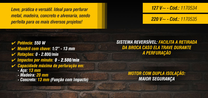 VONDER - Furadeira de Impacto 1/2, 550 W, FIV 519, jogo com 19 acessrios