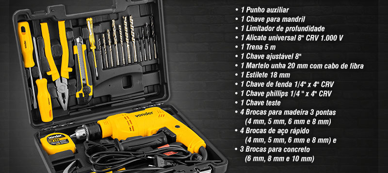 VONDER - Furadeira de Impacto 1/2, 550 W, FIV 519, jogo com 19 acessrios